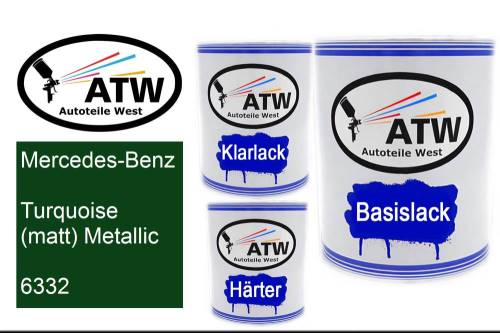 Mercedes-Benz, Turquoise (matt) Metallic, 6332: 1L Lackdose + 1L Klarlack + 500ml Härter - Set, von ATW Autoteile West.